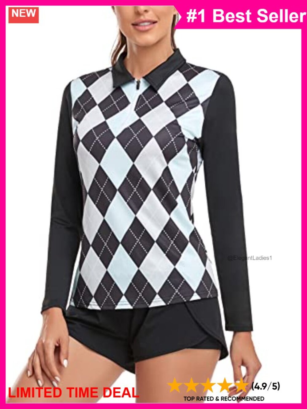 Women's Long Sleeve 1/4 Zip Golf Polo Shirt UPF 50+ Tennis Top